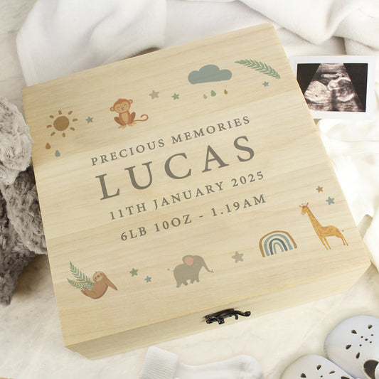 Personalised Safari Animals Large Wooden Keepsake Box