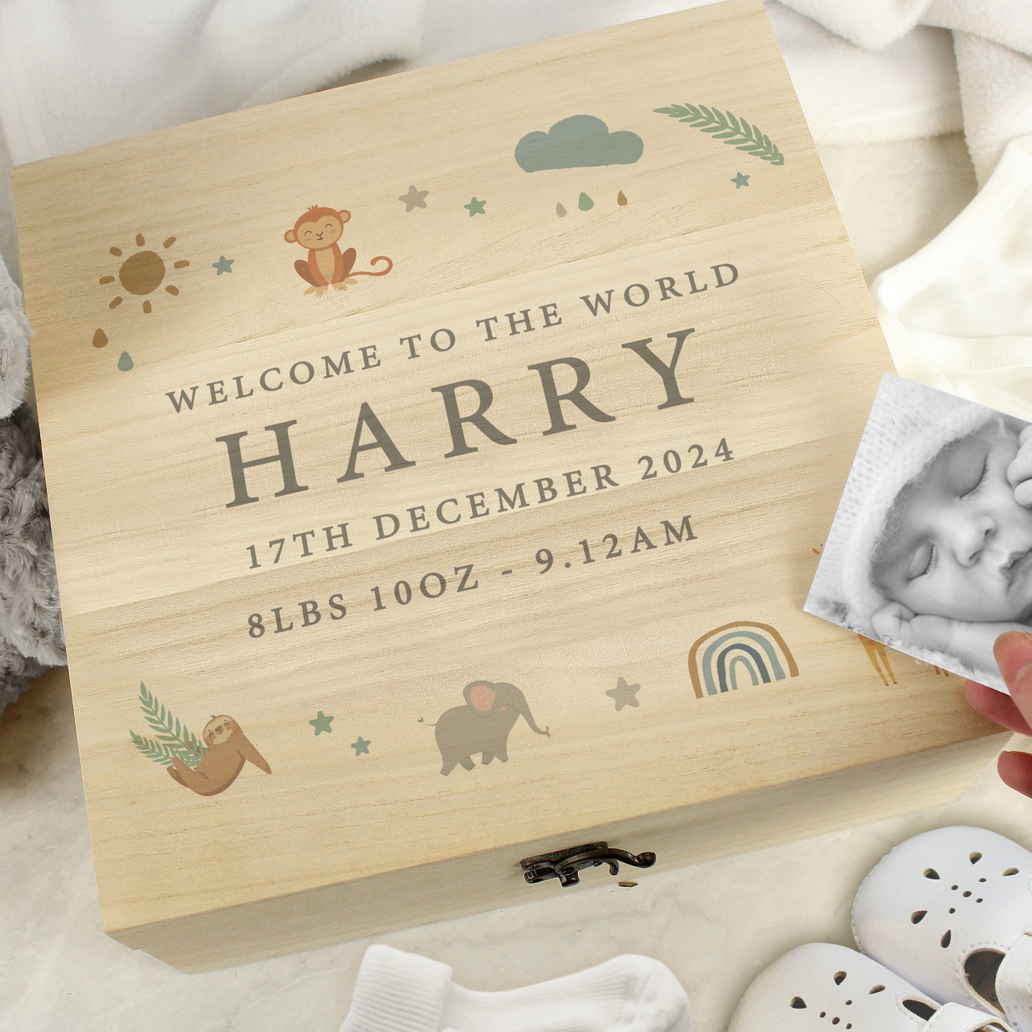 Personalised Safari Animals Large Wooden Keepsake Box - MK&JD Gifts