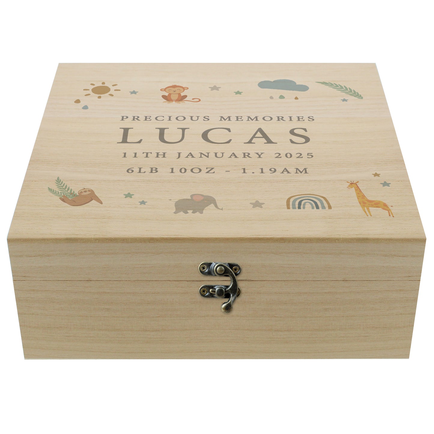 Personalised Safari Animals Large Wooden Keepsake Box - MK&JD Gifts