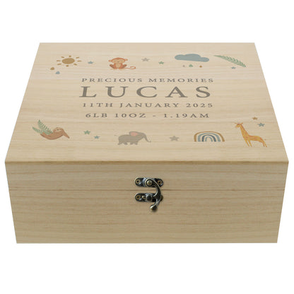 Personalised Safari Animals Large Wooden Keepsake Box - MK&JD Gifts