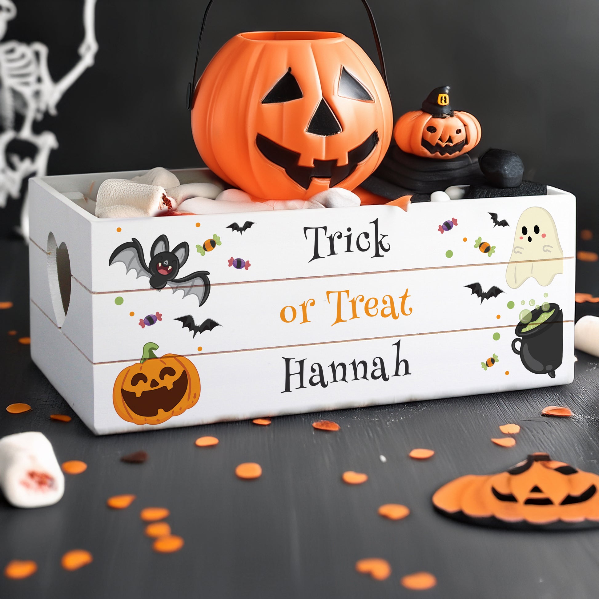 Personalised Halloween Small Wooden Treats Crate - MK&JD Gifts