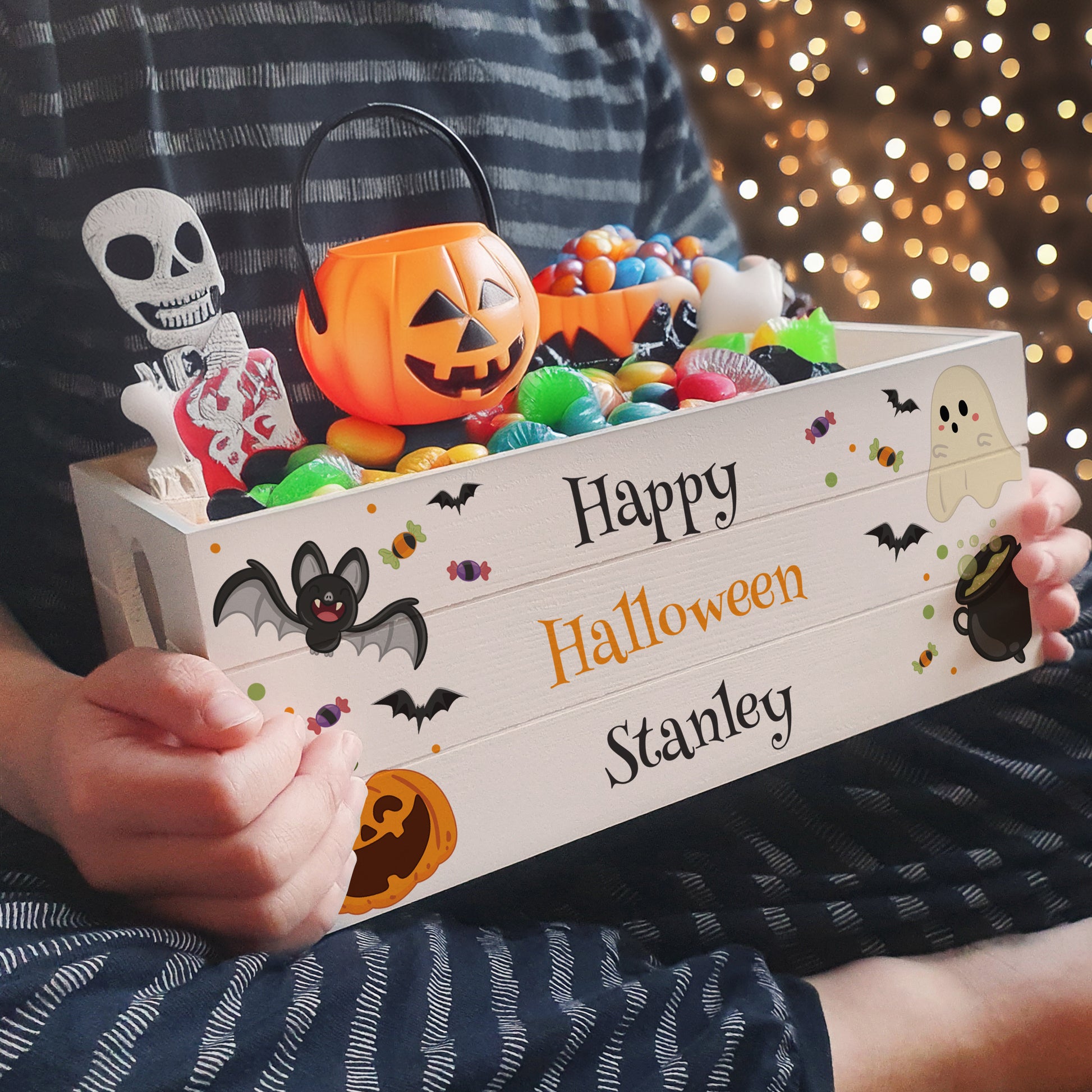 Personalised Halloween Small Wooden Treats Crate - MK&JD Gifts