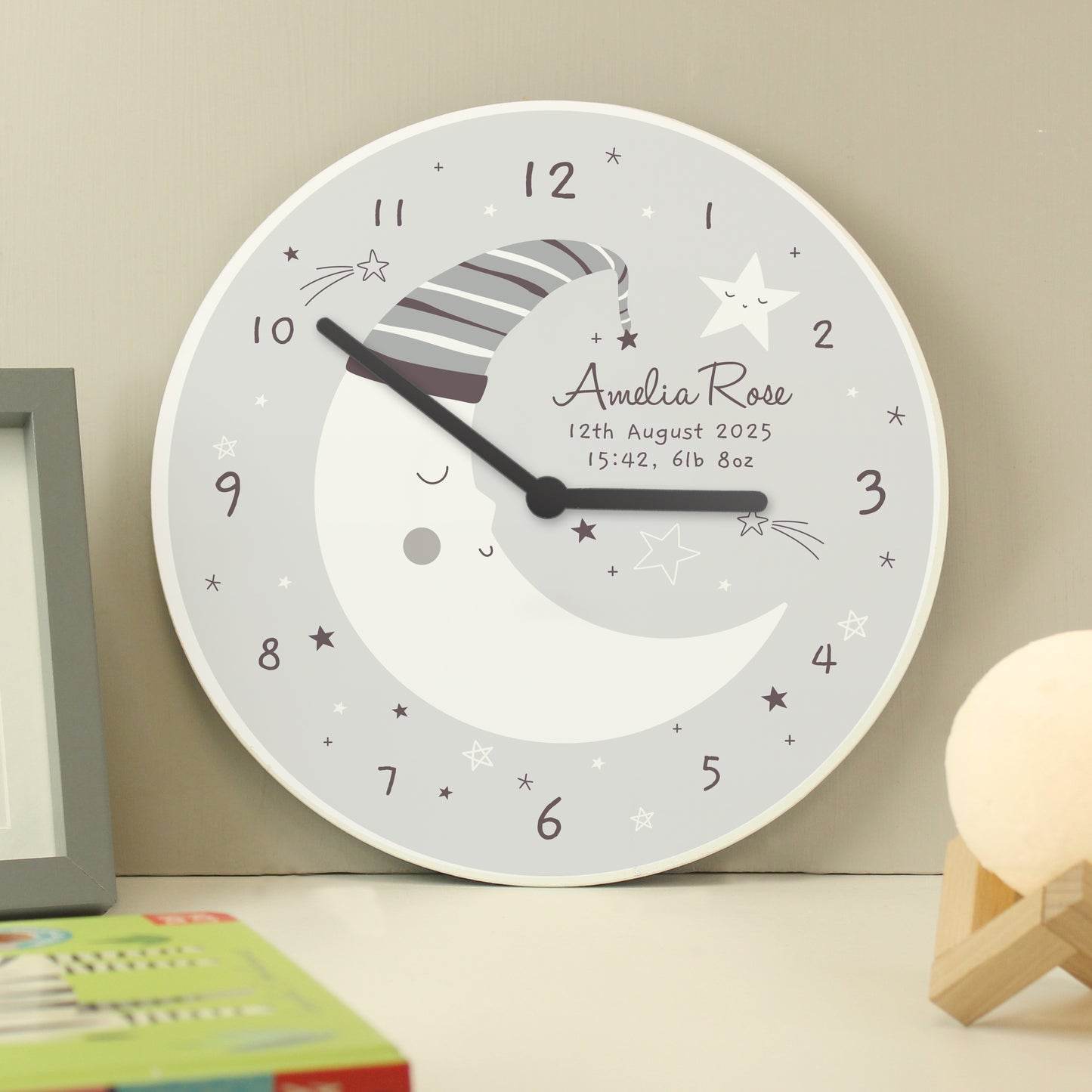 Personalised Moon Wooden Nursery Clock - MK&JD Gifts