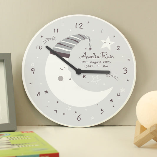 Personalised Moon Wooden Nursery Clock - MK&JD Gifts