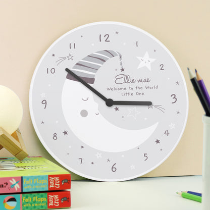 Personalised Moon Wooden Nursery Clock - MK&JD Gifts