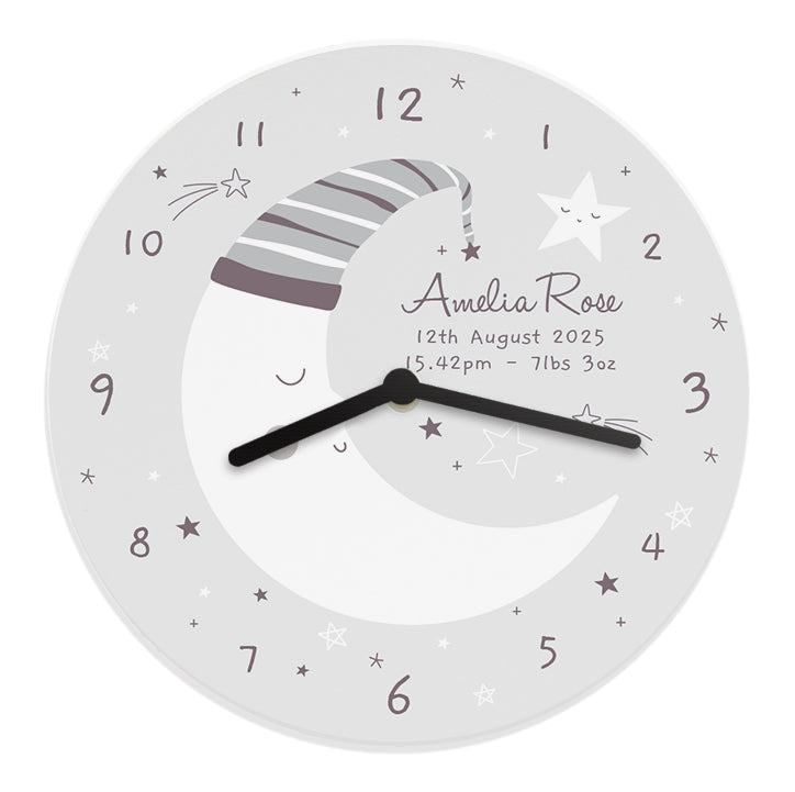 Personalised Moon Wooden Nursery Clock - MK&JD Gifts