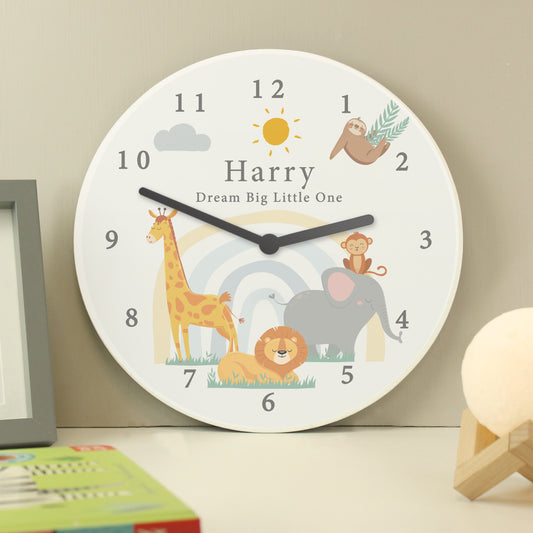 Personalised Safari Animals Wooden Nursery Clock - MK&JD Gifts
