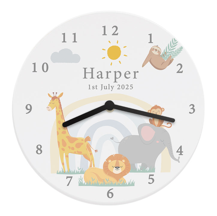 Personalised Safari Animals Wooden Nursery Clock - MK&JD Gifts