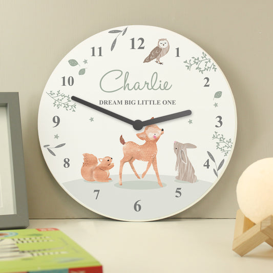 Personalised Woodland Animals Wooden Nursery Clock - MK&JD Gifts