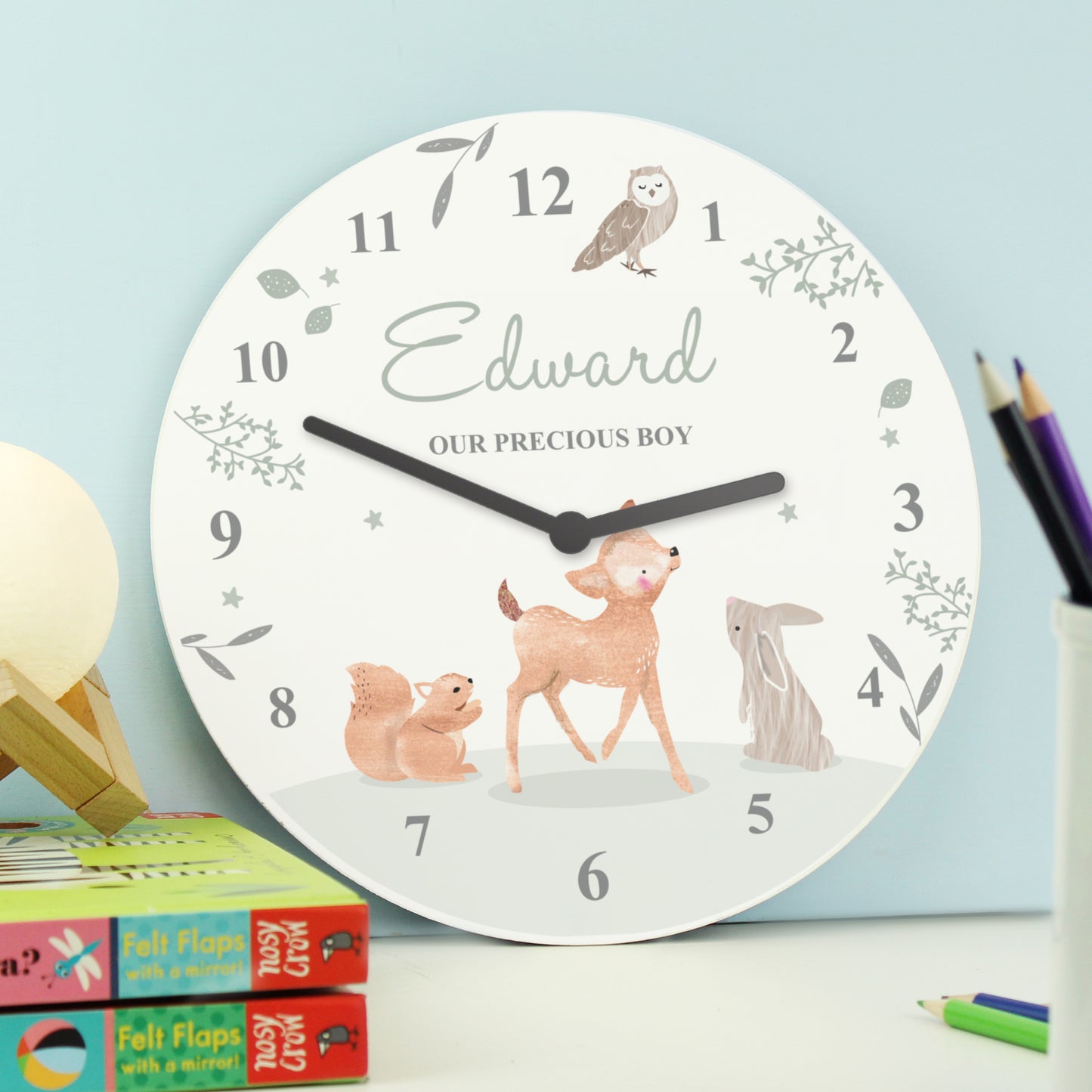 Personalised Woodland Animals Wooden Nursery Clock - MK&JD Gifts