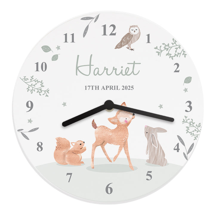 Personalised Woodland Animals Wooden Nursery Clock - MK&JD Gifts