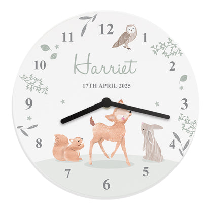 Personalised Woodland Animals Wooden Nursery Clock - MK&JD Gifts