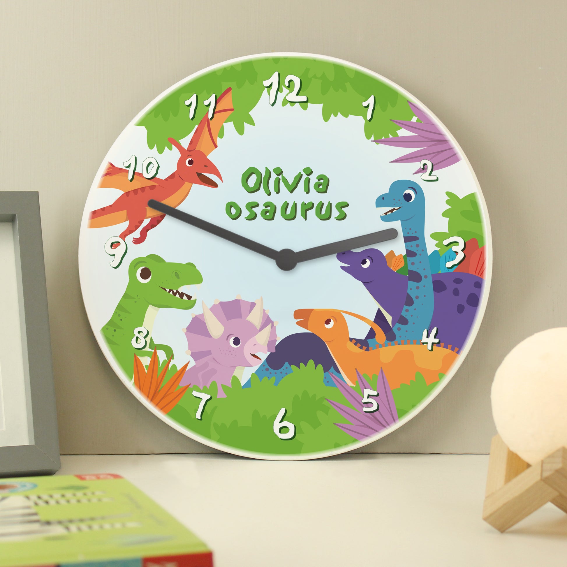 Personalised Dinosaur Wooden Childrens Clock - MK&JD Gifts