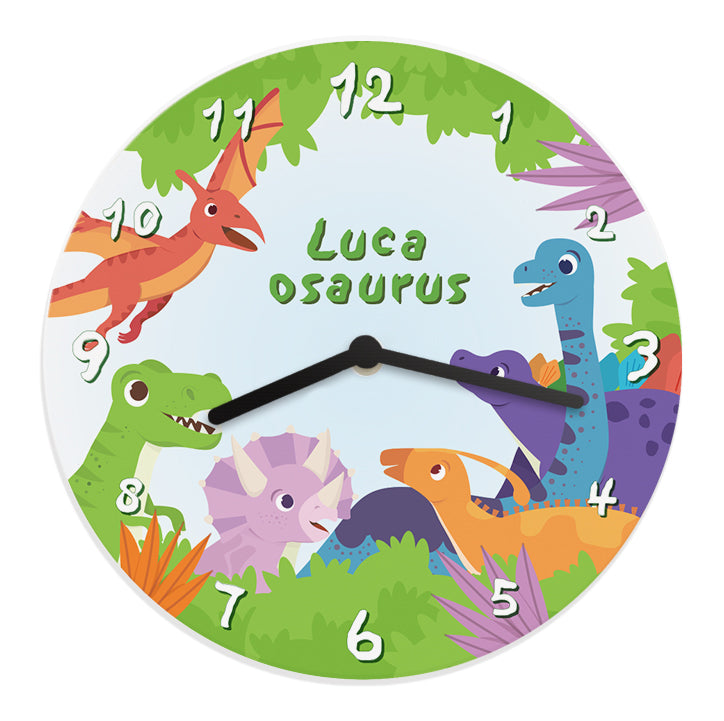 Personalised Dinosaur Wooden Childrens Clock - MK&JD Gifts