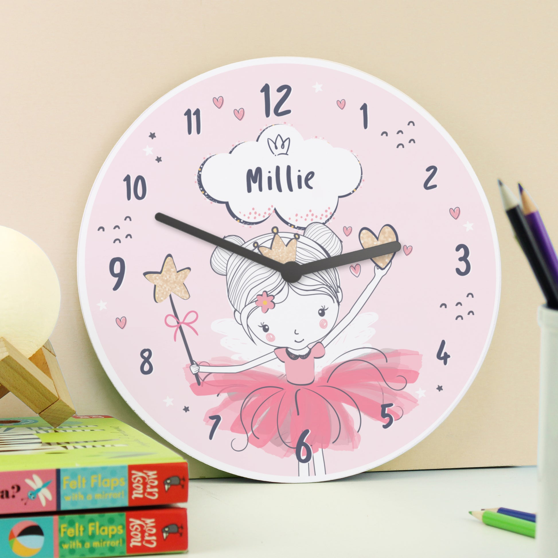 Personalised Fairy Wooden Childrens Clock - MK&JD Gifts