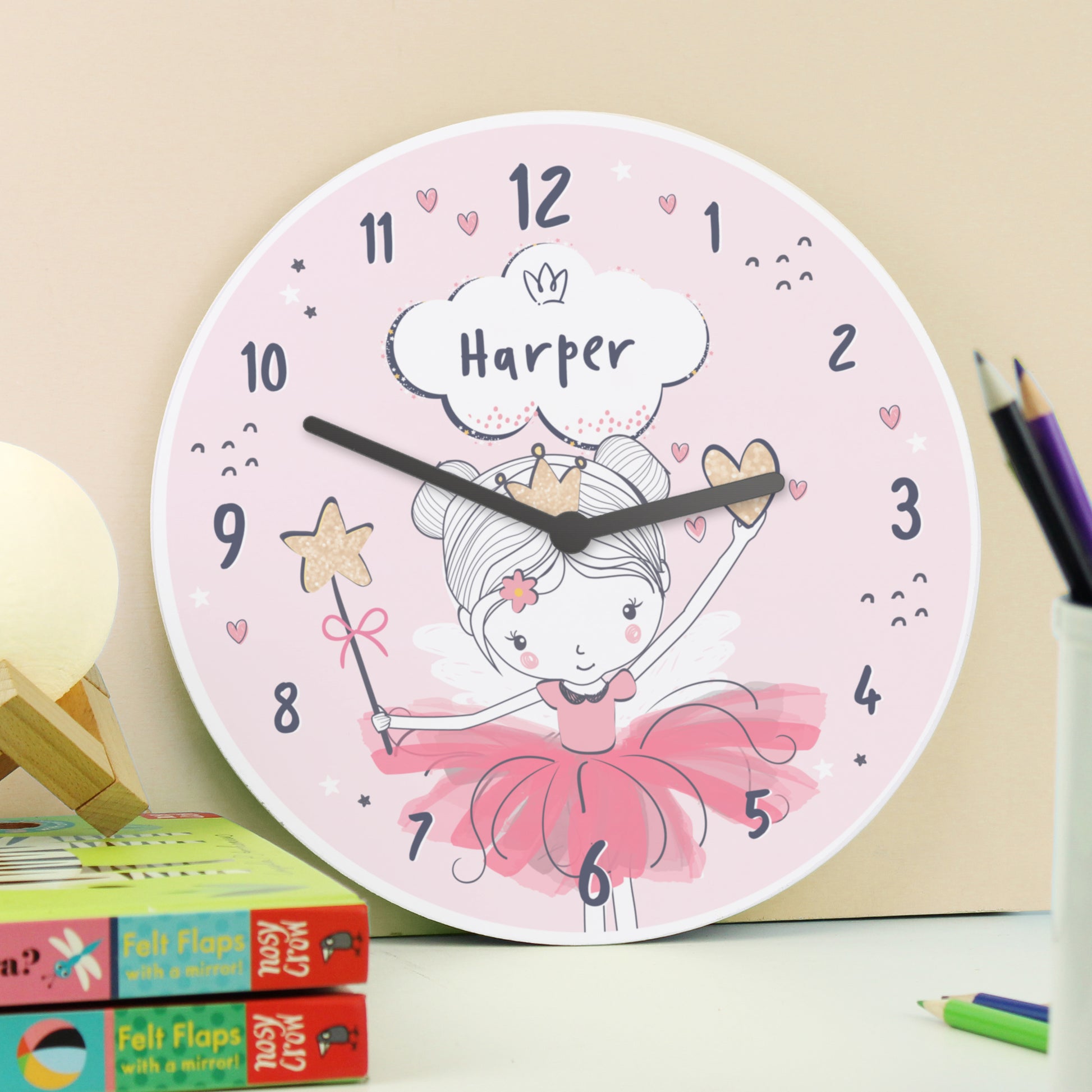 Personalised Fairy Wooden Childrens Clock - MK&JD Gifts