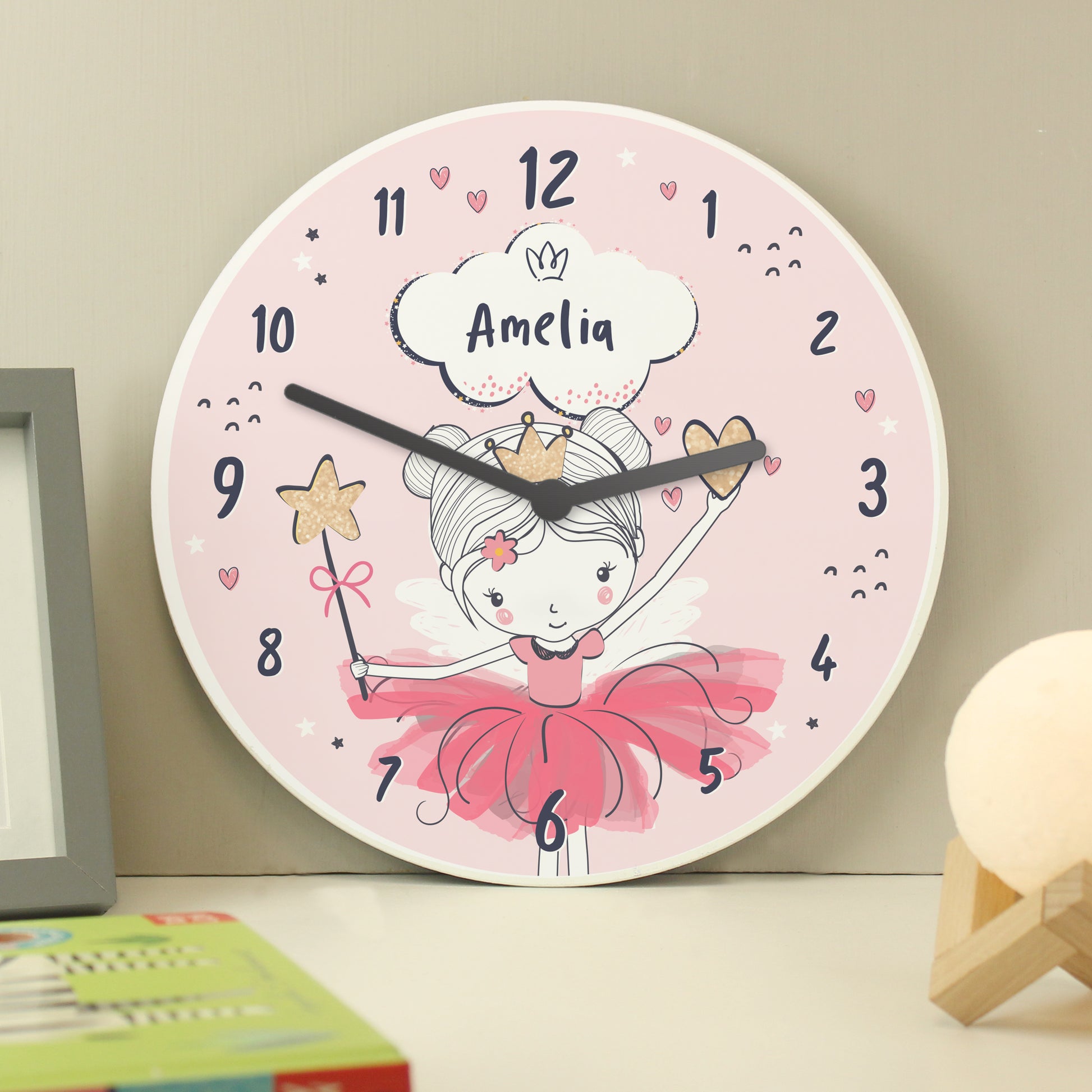 Personalised Princess Ballerina Wooden Childrens Clock - MK&JD Gifts