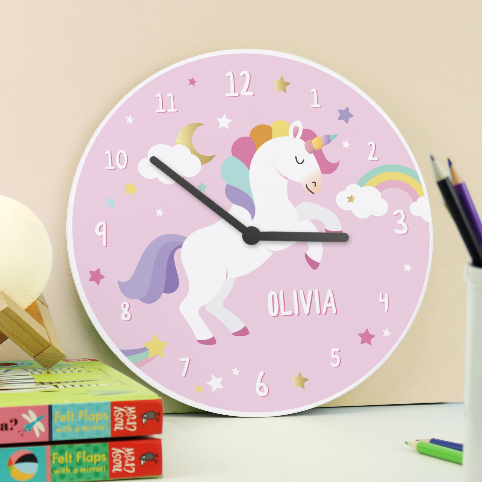 Personalised Unicorn Wooden Childrens Clock - MK&JD Gifts
