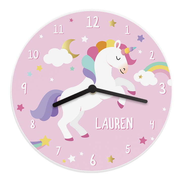 Personalised Unicorn Wooden Childrens Clock - MK&JD Gifts