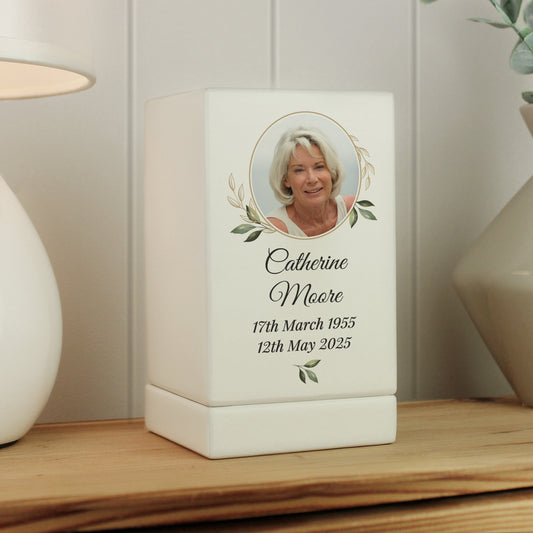 Personalised Photo Upload Small Wooden Urn