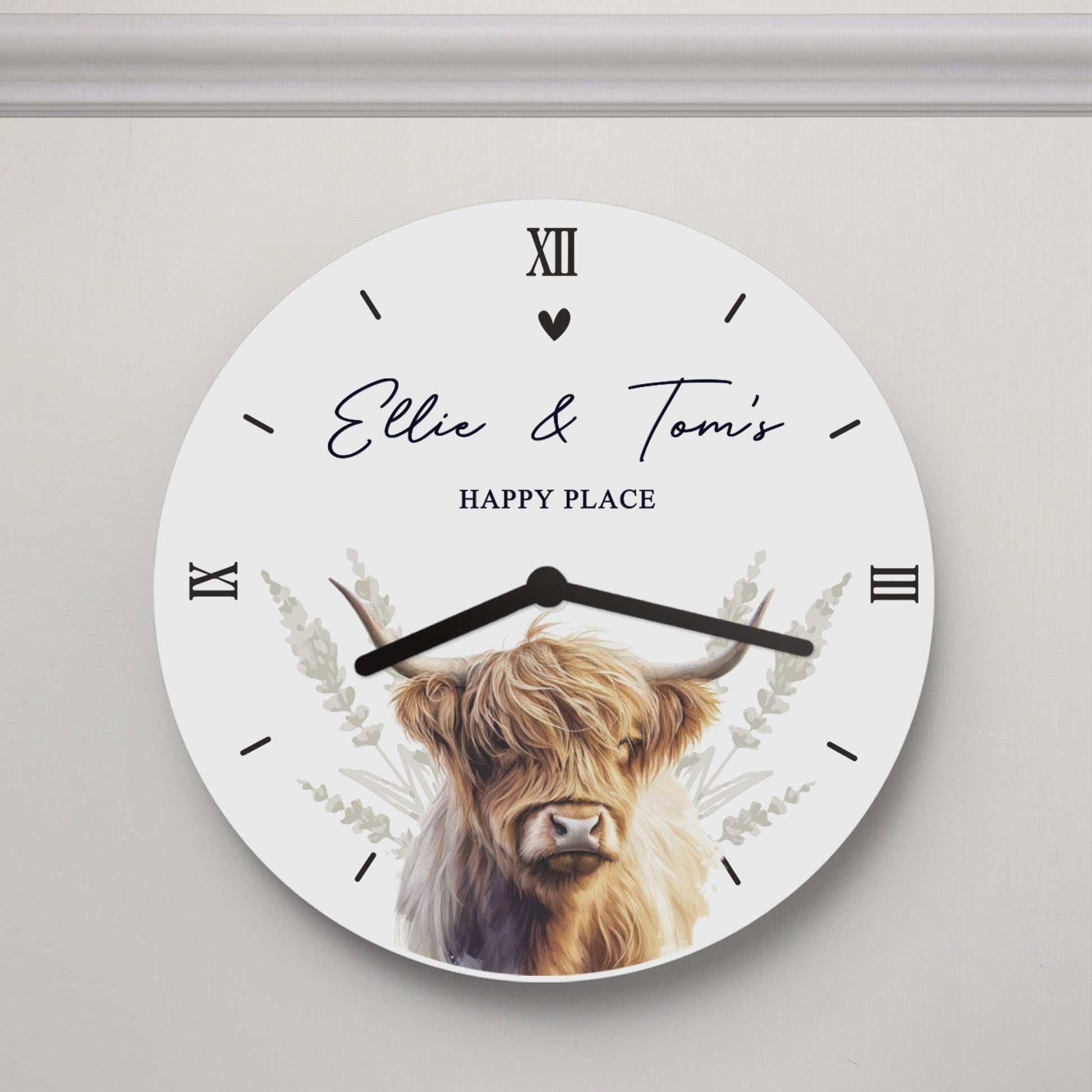 Personalised Highland Cow Wooden Clock - MK&JD Gifts