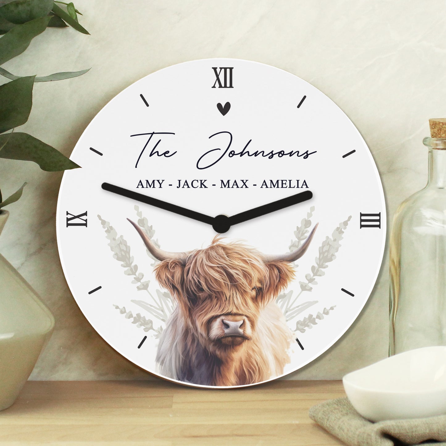 Personalised Highland Cow Wooden Clock - MK&JD Gifts