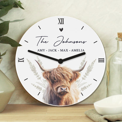 Personalised Highland Cow Wooden Clock - MK&JD Gifts