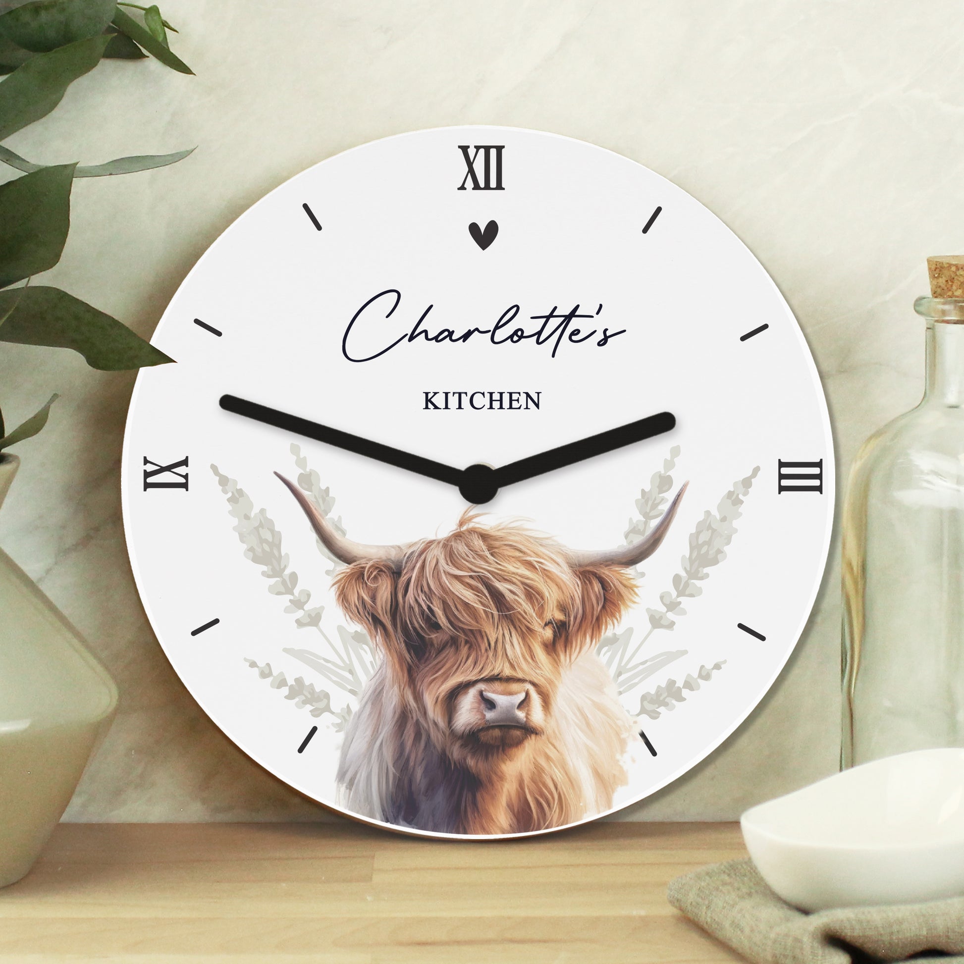 Personalised Highland Cow Wooden Clock - MK&JD Gifts
