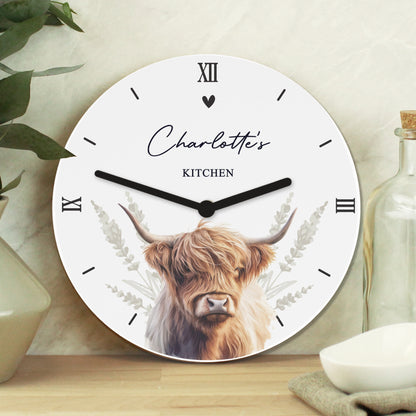Personalised Highland Cow Wooden Clock - MK&JD Gifts