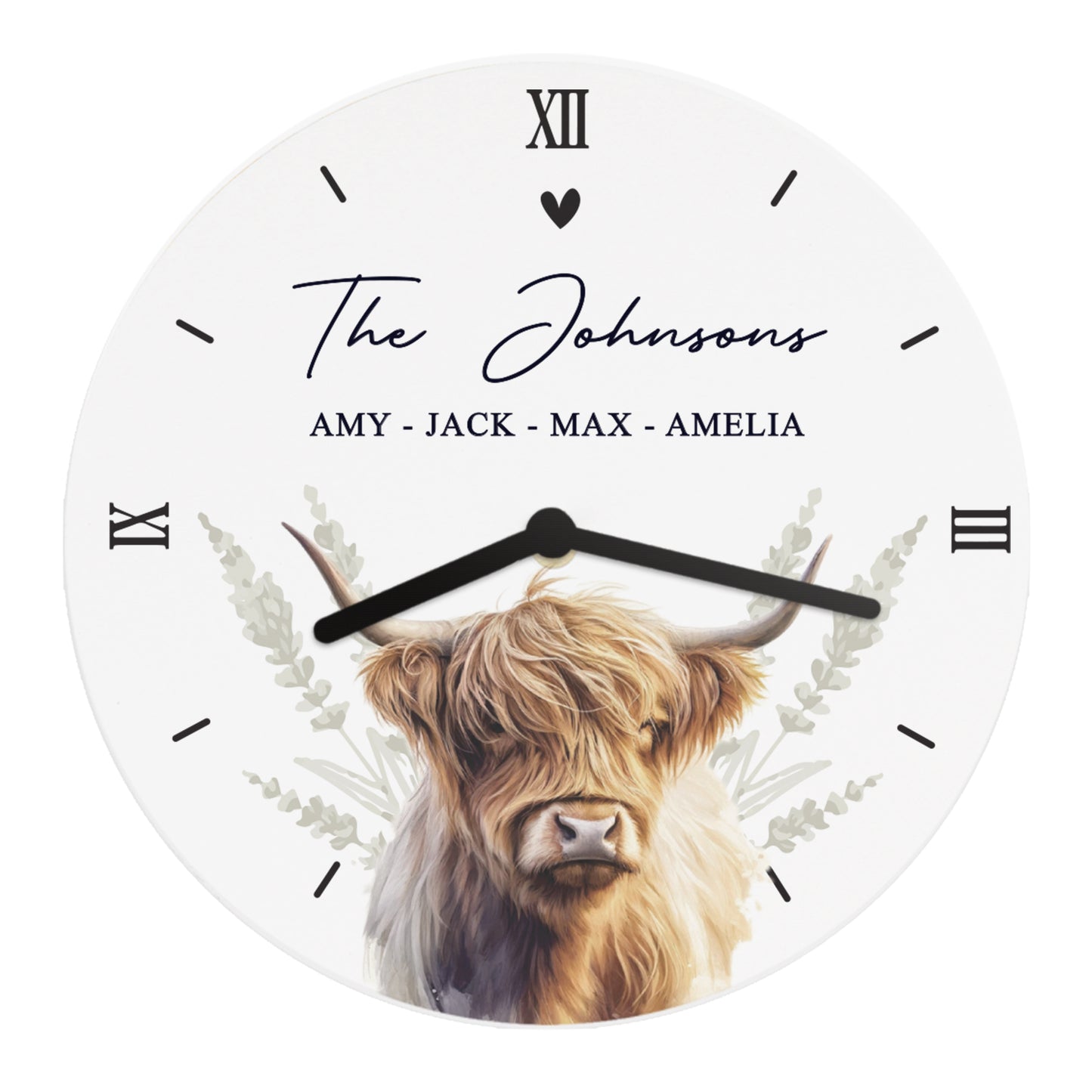 Personalised Highland Cow Wooden Clock - MK&JD Gifts