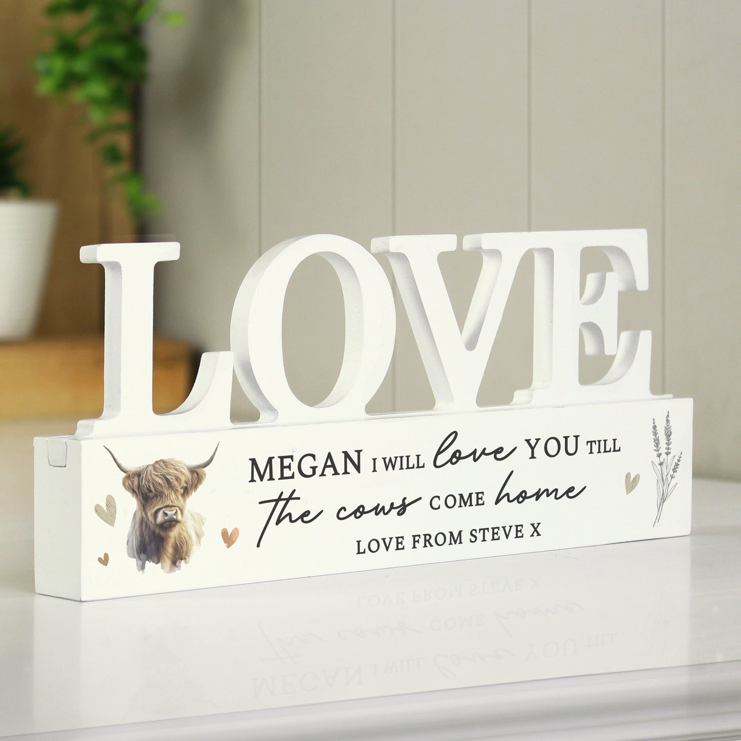 Personalised Highland Cow LOVE Wooden Ornament - MK&JD Gifts