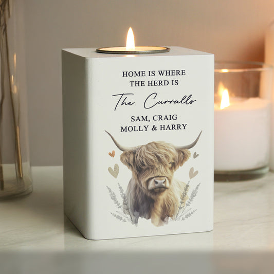 Personalised Highland Cow Wooden Tealight Holder - MK&JD Gifts