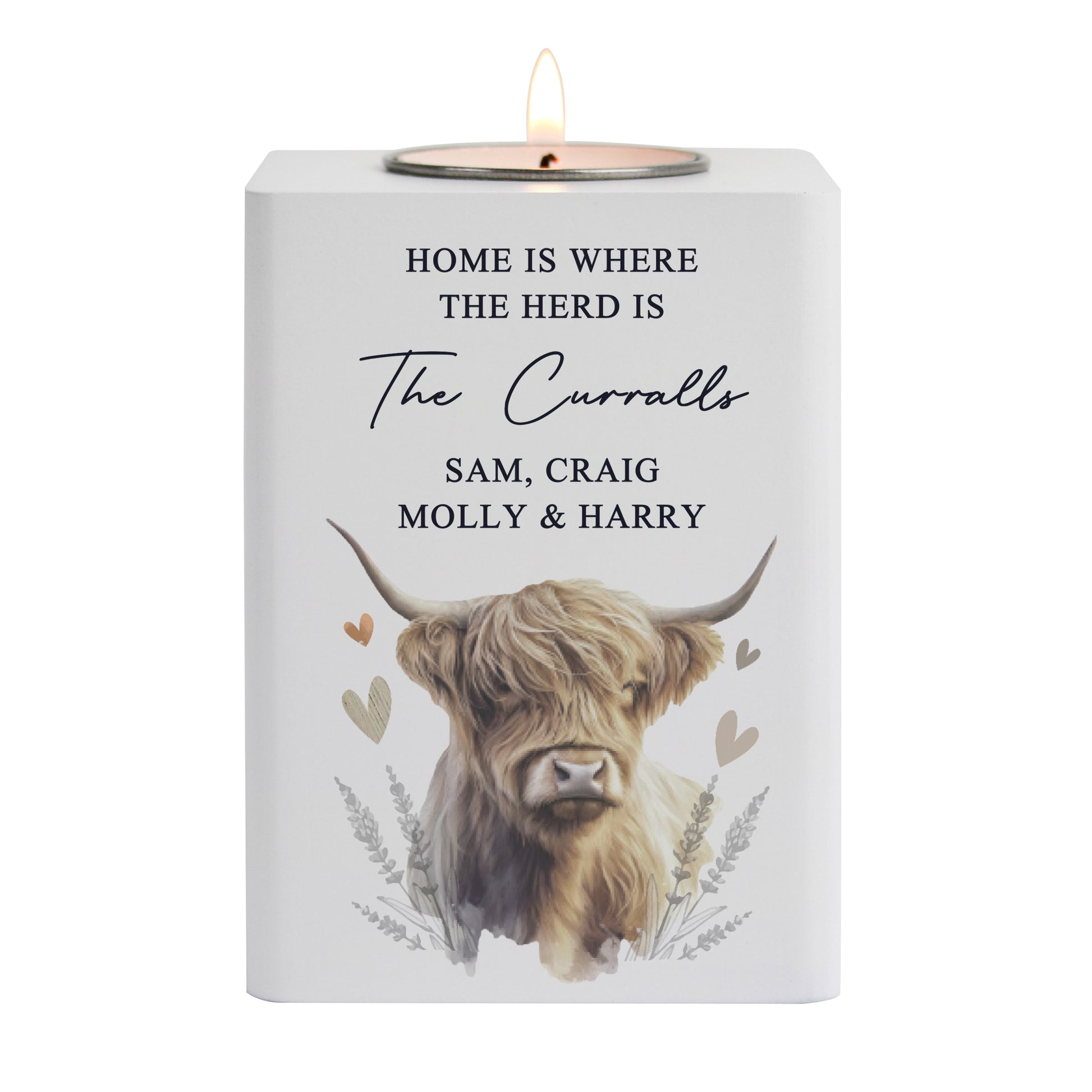 Personalised Highland Cow Wooden Tealight Holder - MK&JD Gifts