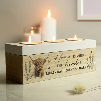 Personalised Highland Cow Triple Tea Light Box - MK&JD Gifts