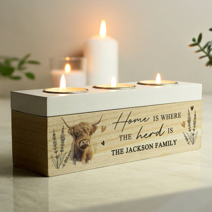 Personalised Highland Cow Triple Tea Light Box - MK&JD Gifts
