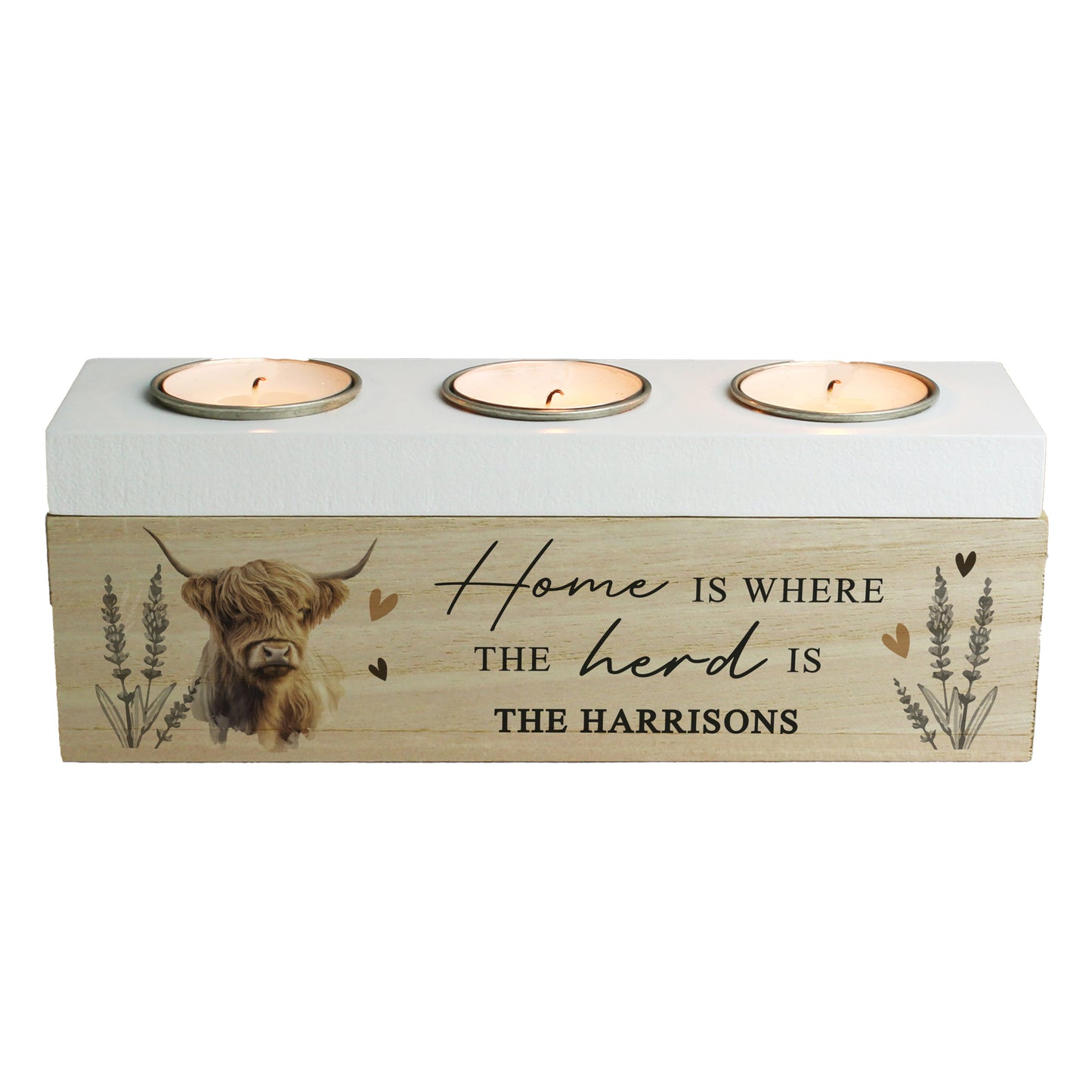 Personalised Highland Cow Triple Tea Light Box - MK&JD Gifts