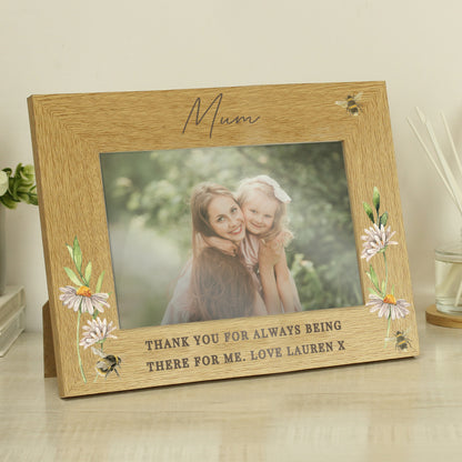 Personalised Floral Bee 6x4 Oak Finish Photo Frame - MK&JD Gifts