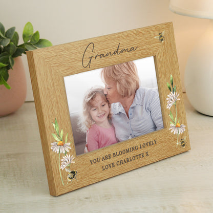 Personalised Floral Bee 6x4 Oak Finish Photo Frame - MK&JD Gifts