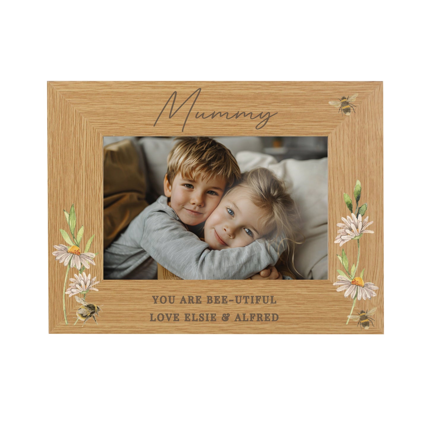 Personalised Floral Bee 6x4 Oak Finish Photo Frame - MK&JD Gifts