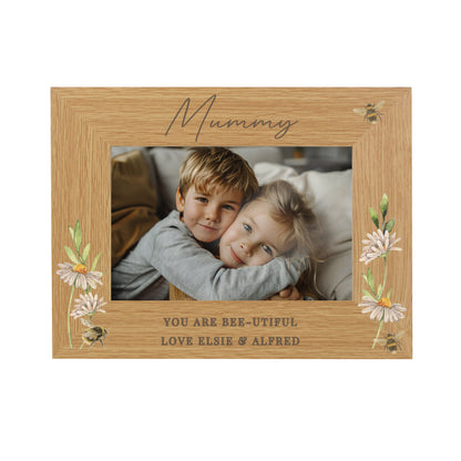 Personalised Floral Bee 6x4 Oak Finish Photo Frame - MK&JD Gifts