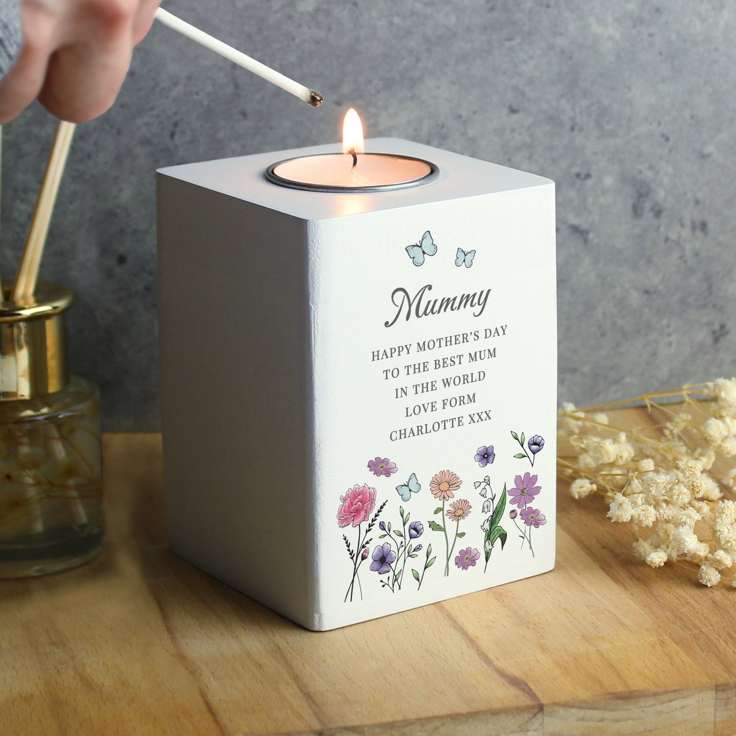 Personalised Wild Flowers Tealight Holder - MK&JD Gifts