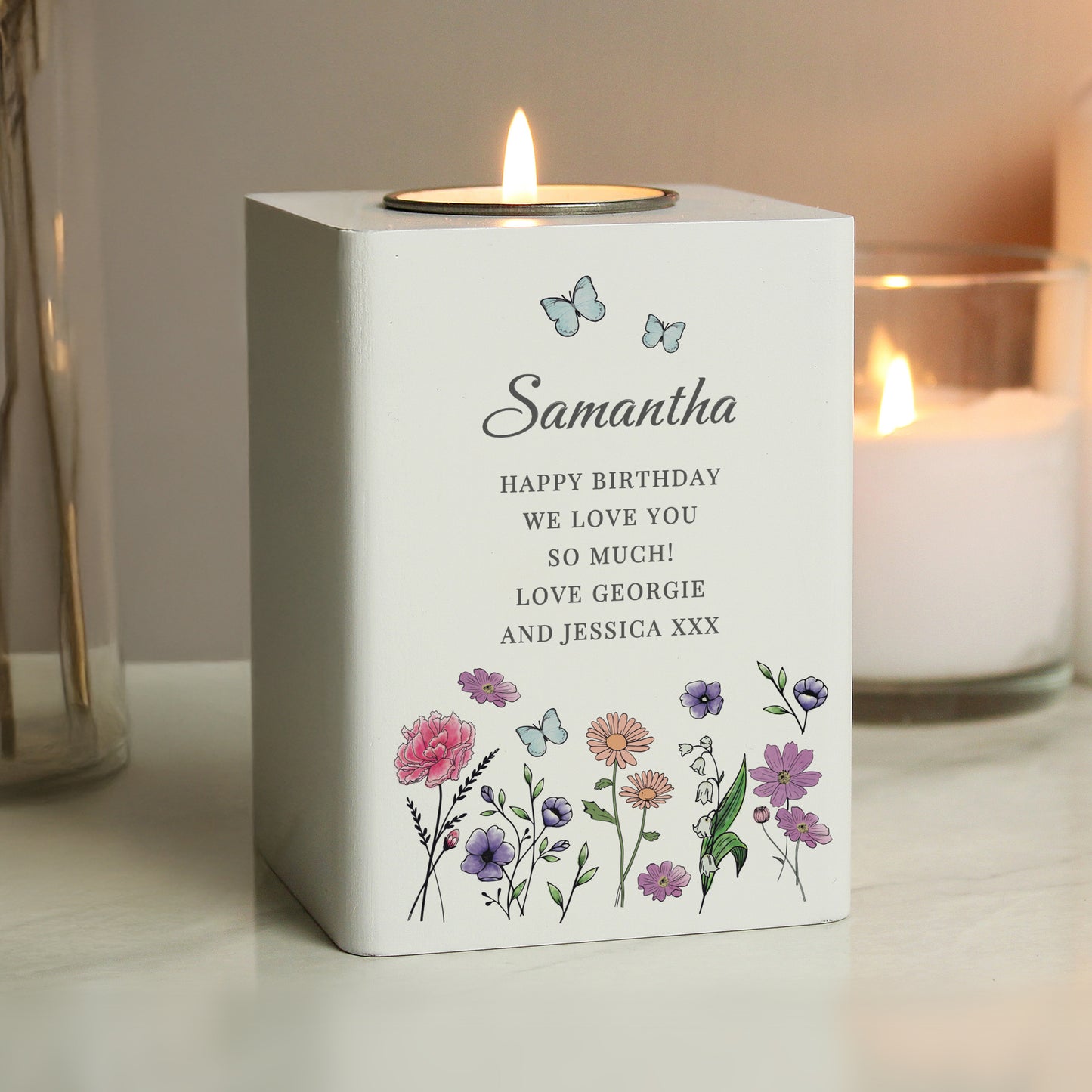 Personalised Wild Flowers Tealight Holder - MK&JD Gifts