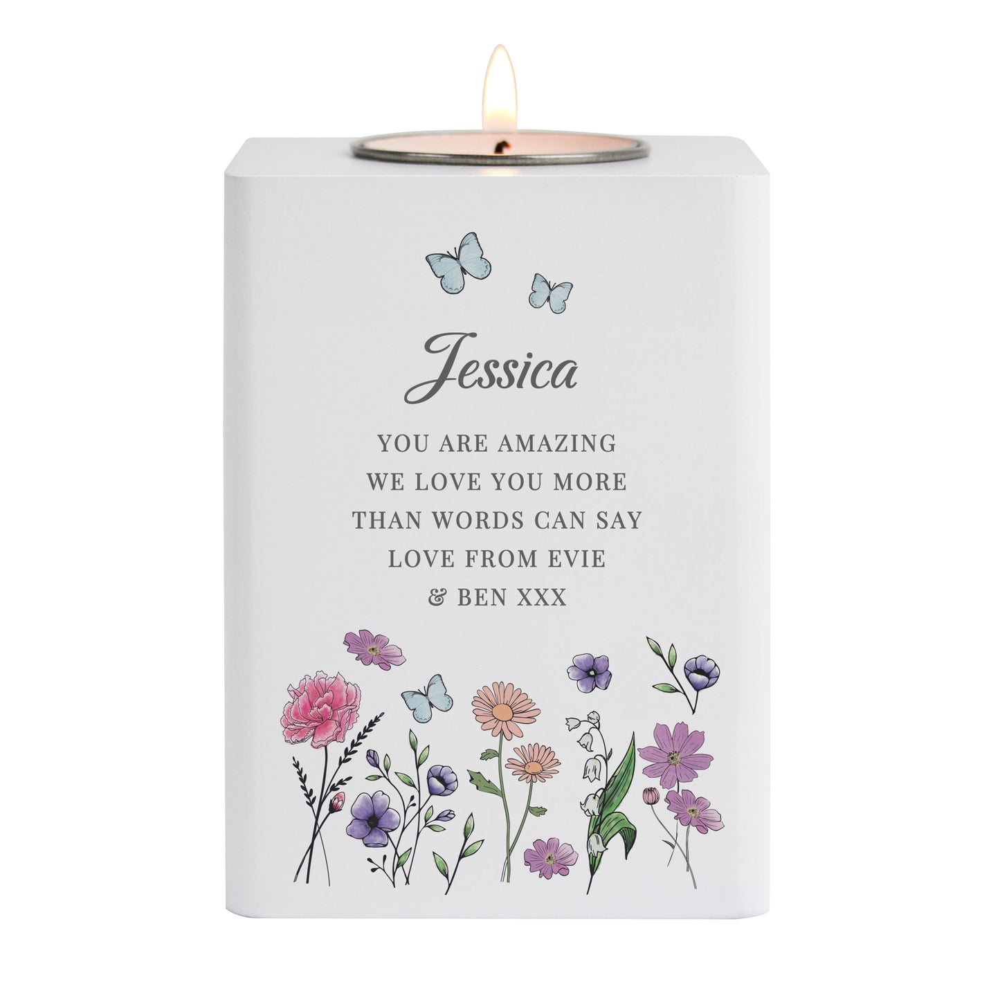 Personalised Wild Flowers Tealight Holder - MK&JD Gifts