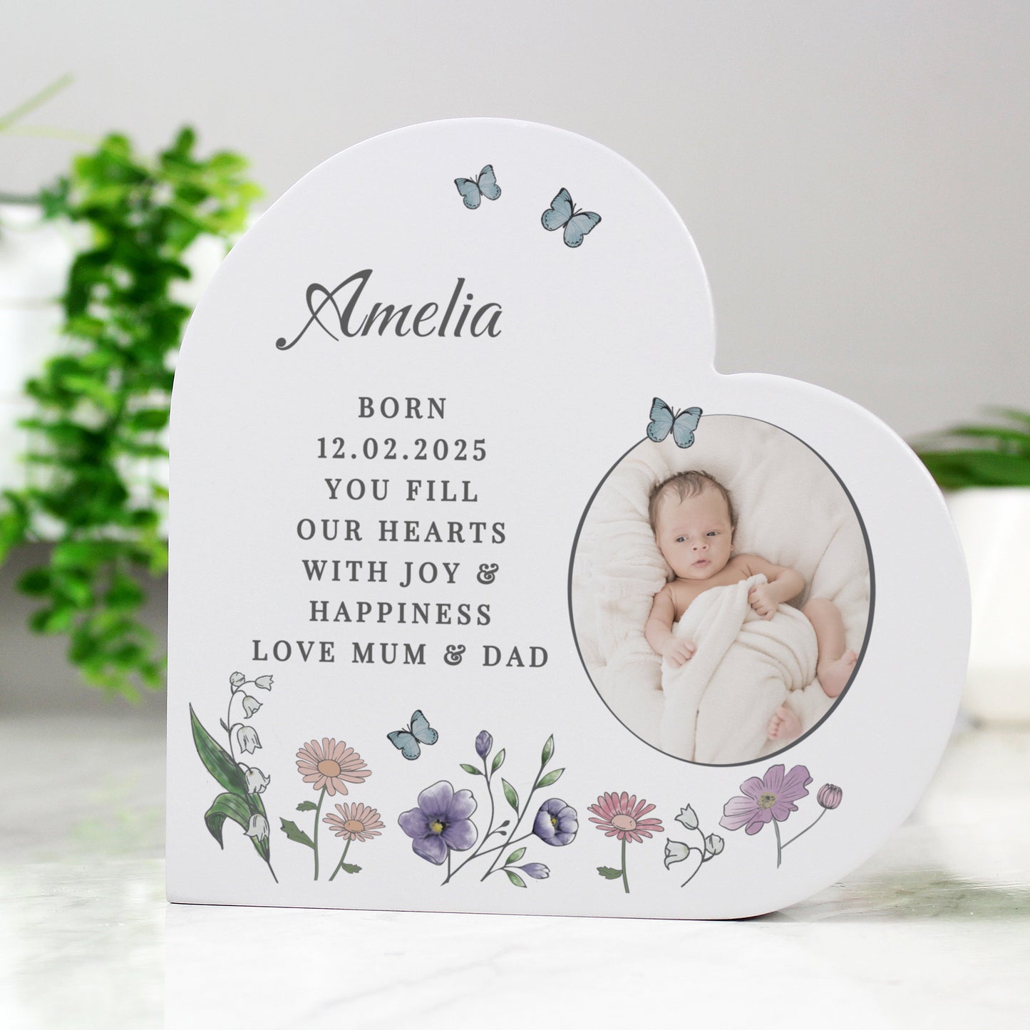 Personalised Wild Flowers Photo Upload Heart Ornament - MK&JD Gifts