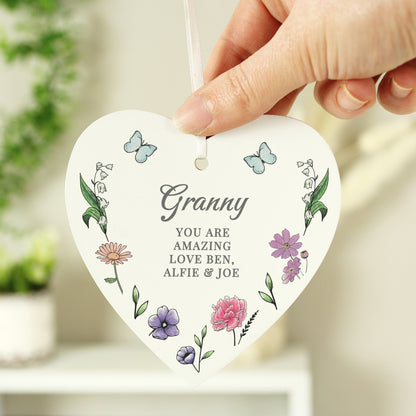 Personalised Wild Flowers Wooden Heart - MK&JD Gifts