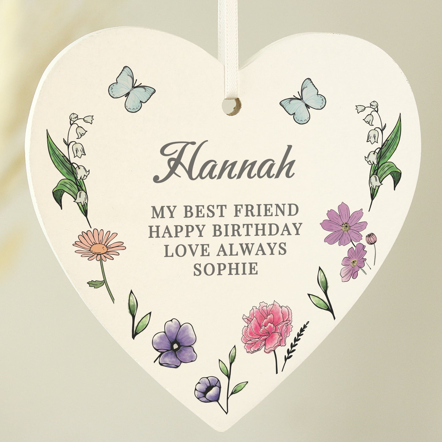 Personalised Wild Flowers Wooden Heart - MK&JD Gifts