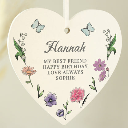 Personalised Wild Flowers Wooden Heart - MK&JD Gifts
