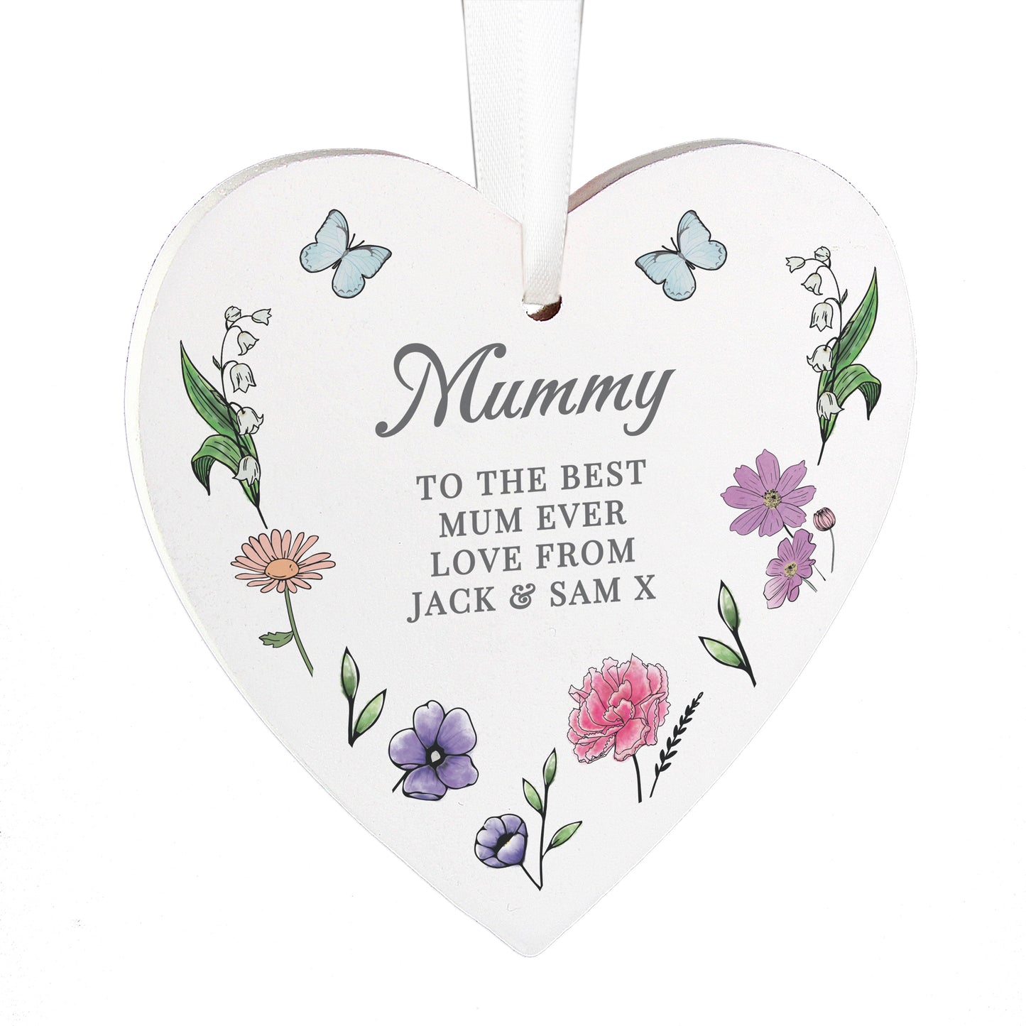 Personalised Wild Flowers Wooden Heart - MK&JD Gifts
