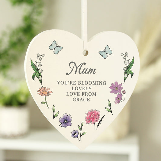 Personalised Wild Flowers Wooden Heart - MK&JD Gifts