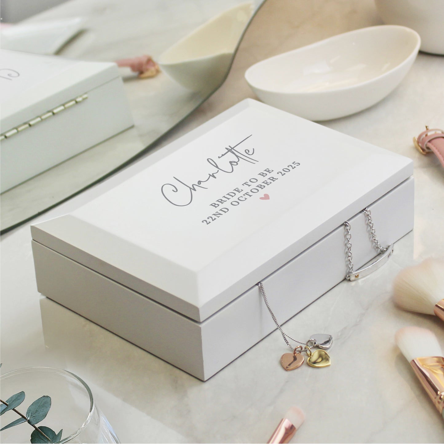 Personalised White Wooden Jewellery Box - MK&JD Gifts